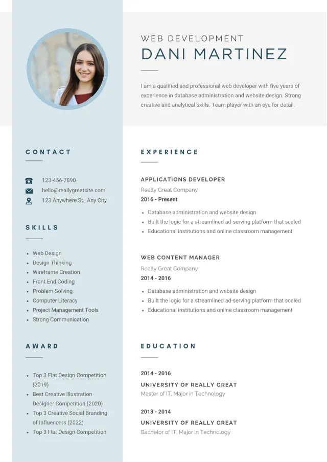 Full-page preview of the Minimal Modern CV template layout